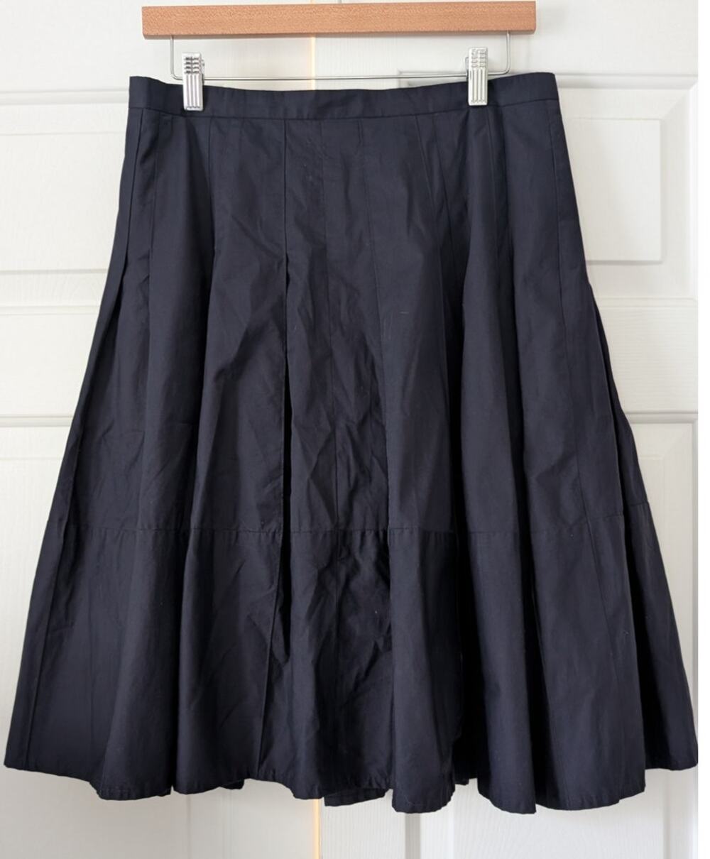 Ann Taylor Navy Pleated Midi Skirt